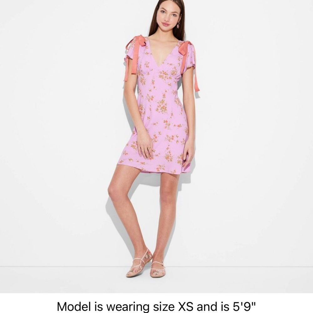 Wild Fable Pink Floral Mini Dress with Bow Accents